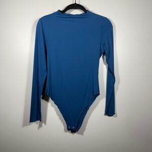 HYZ Sapphire Blue Mock Neck Long Sleeve Bodysuit Basic Layering Size L